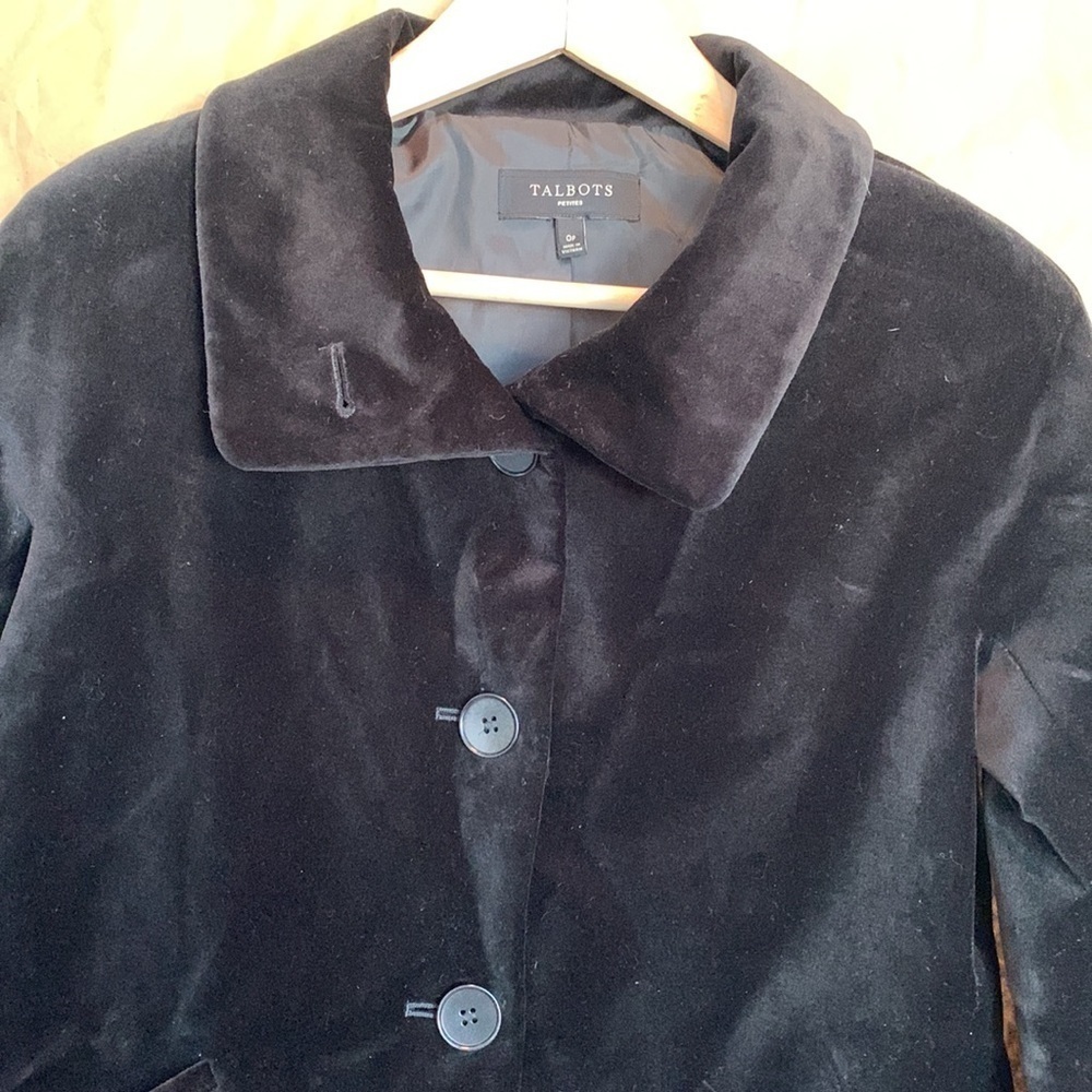 Talbots Petites | Cotton Black Velvet Button Pocket Fully Lined Blazer Jacket 0P - Picture 4 of 16